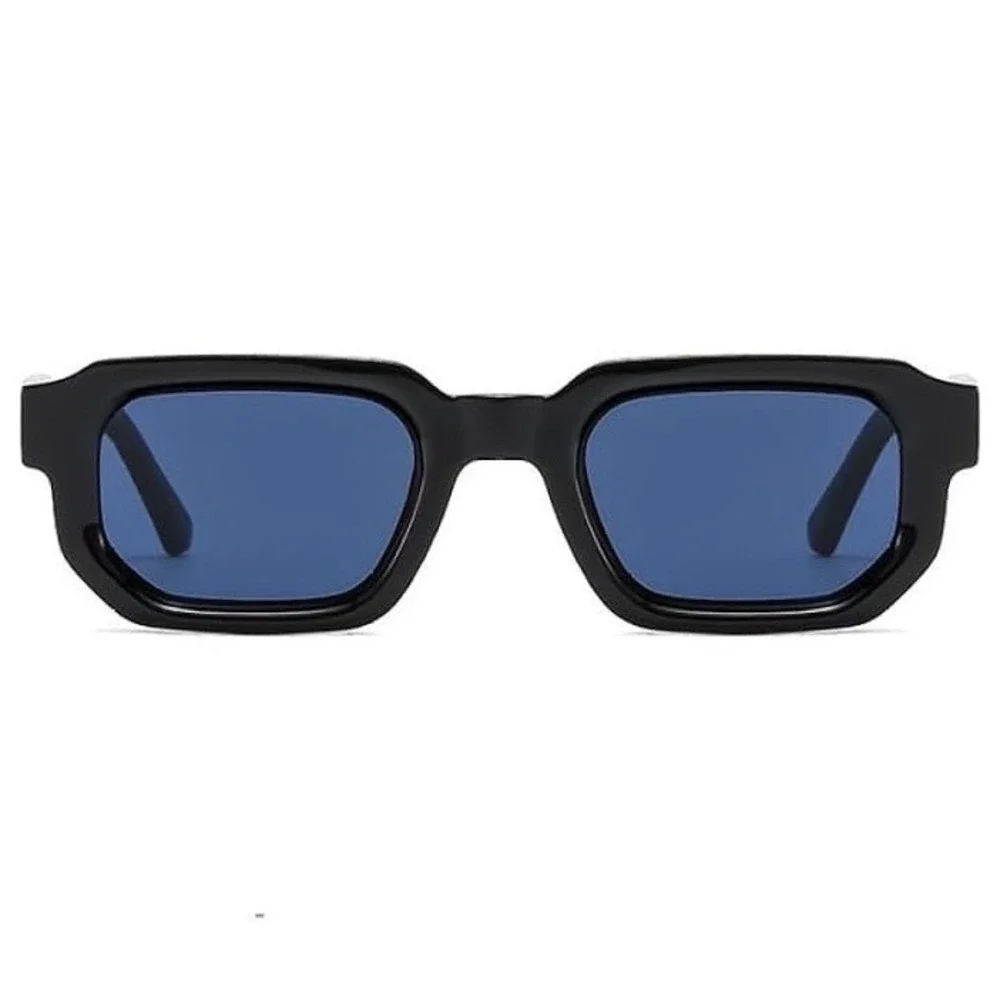 Mens Black Hip Hop Sunglasses Black Tint Lens Modern Rectangle Streetwear UV400